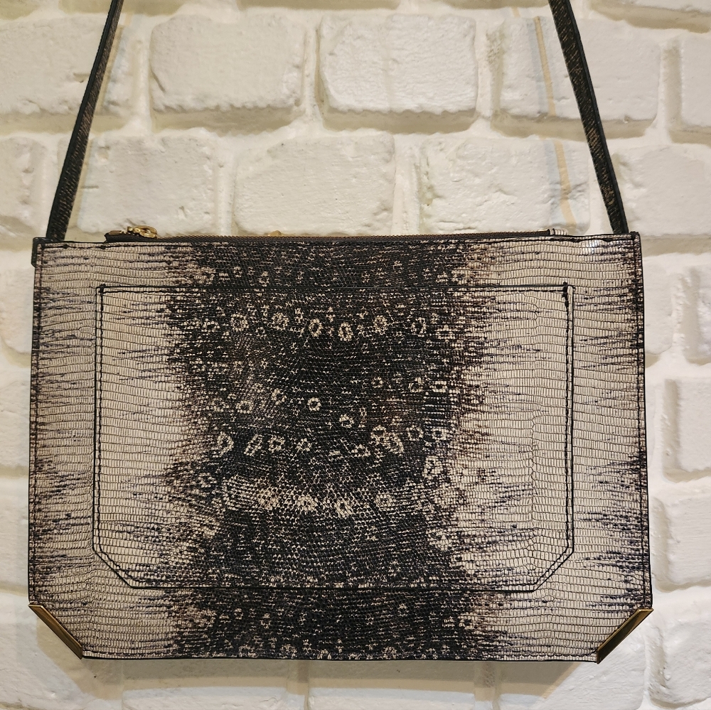 J Crew Leather Lizard Print Gray Adjustable Crossbody Purse